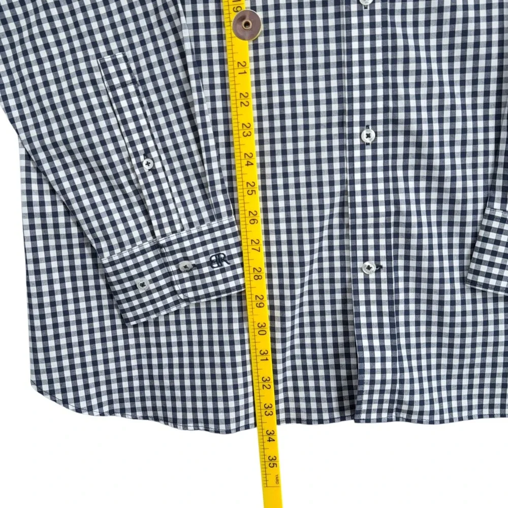 Banana Republic Men's XXL Slim Fit Navy Gingham Long‎ Sleeve Dress Shirt